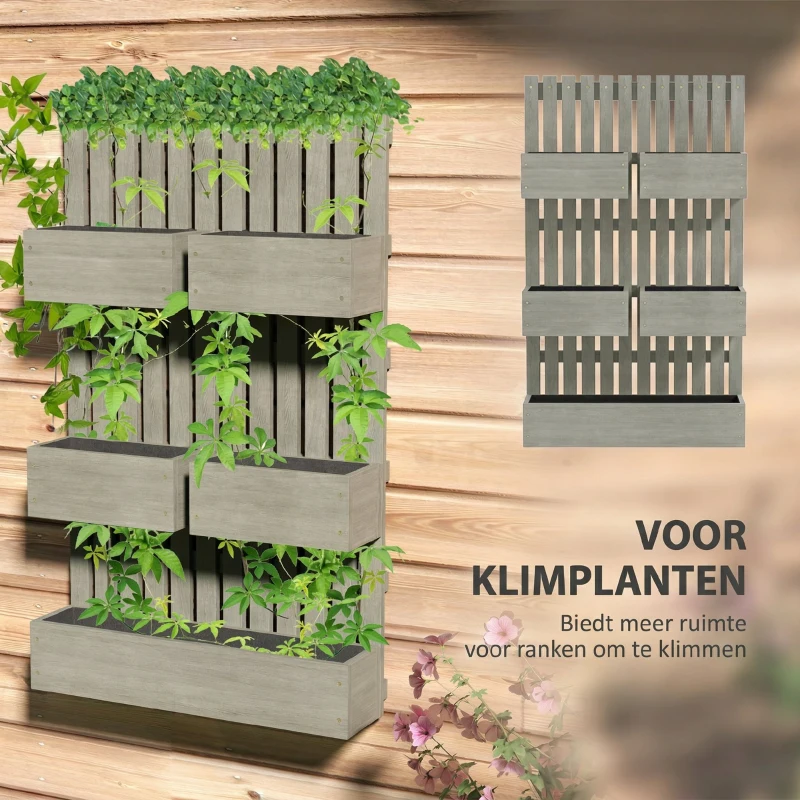 Outsunny Houten verhoogd plantenbed, verstelbaar met latwerk, tuinbed 60x16x100cm Grijs