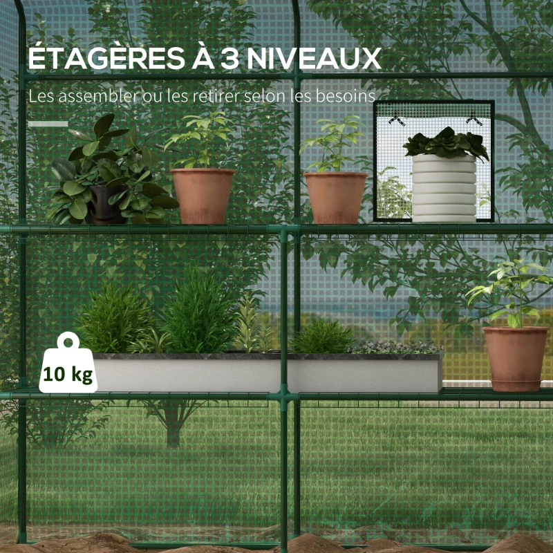Outsunny Garden greenhouse with 1 door, 1 window, 3-tier shelves for Vegetables Plants Flowers PE cover 140 x 143 x 190 cm