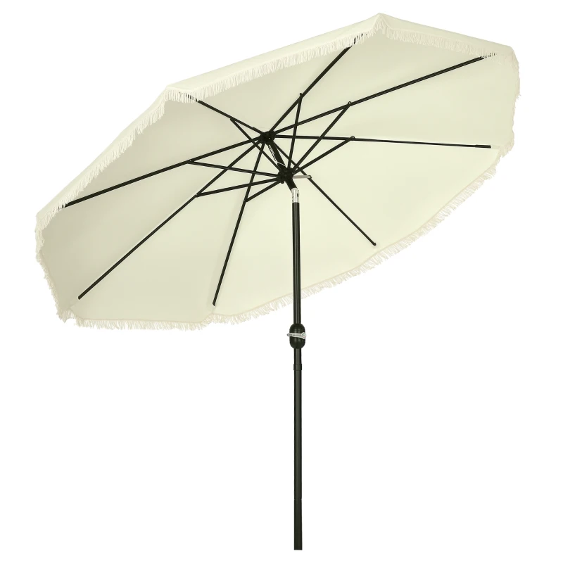 Outsunny Round Tilting Parasol Ø 268 cm with Fringes High-Density Polyester Fabric 180 g/m² Solar Protection Cream