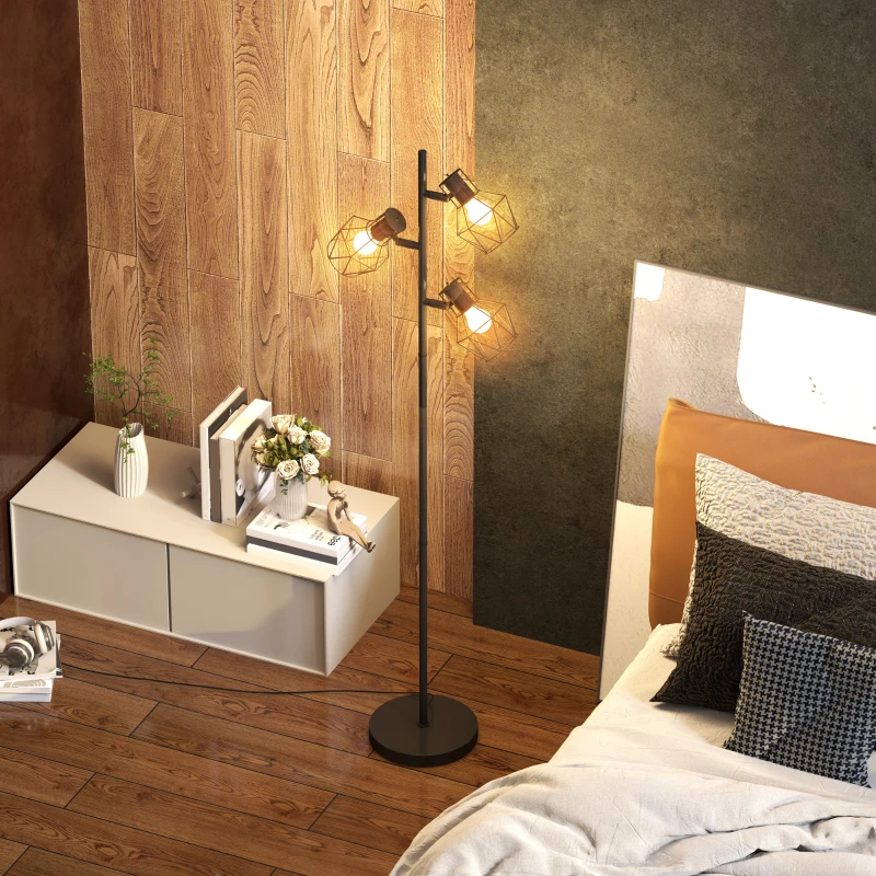 HOMCOM Lampa podłogowa z 3 gniazdami E27, do salonu, nowoczesna