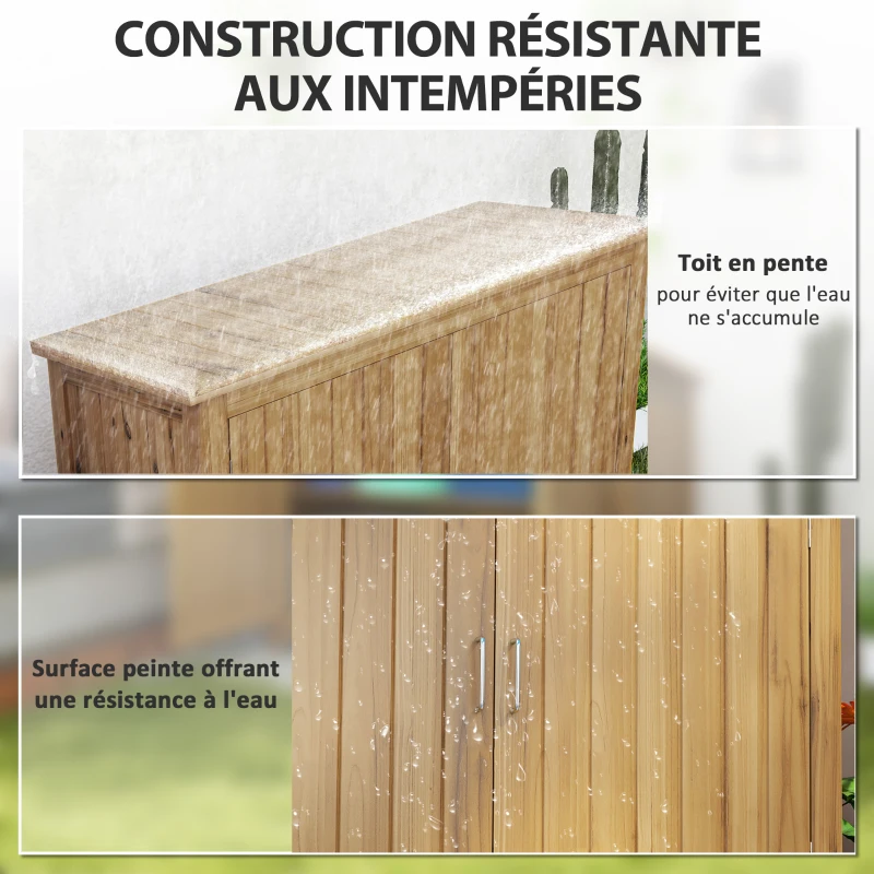 Outsunny Wooden garden cabinet outdoor garden shed with sloped roof, 2 shelves and 2 doors, 110 x 50 x 85 cm, brown