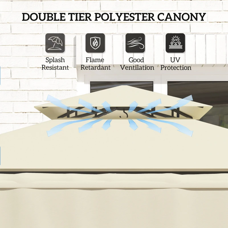 Outsunny Pawilon grillowy 242x232x248 cm wodoodporny, ognioodporny, z podwójnym dachem, beżowy