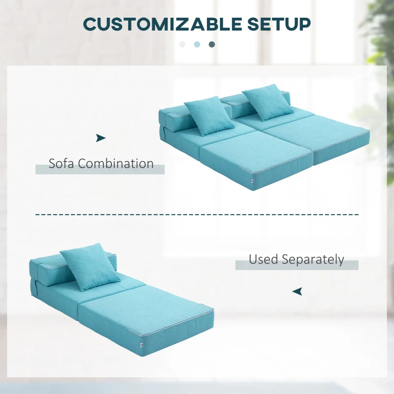 HOMCOM Szezlong do spania relaksacyjny, łóżko dla gości. Zdejmowany pokrowiec 70 cm x 70 cm x 61 cm, Jasnoniebieski