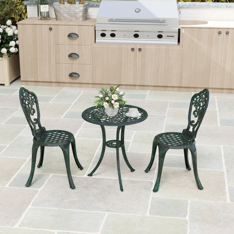 Outsunny 3-piece aluminum bistro garden set 2 chairs + round wrought-iron effect table
