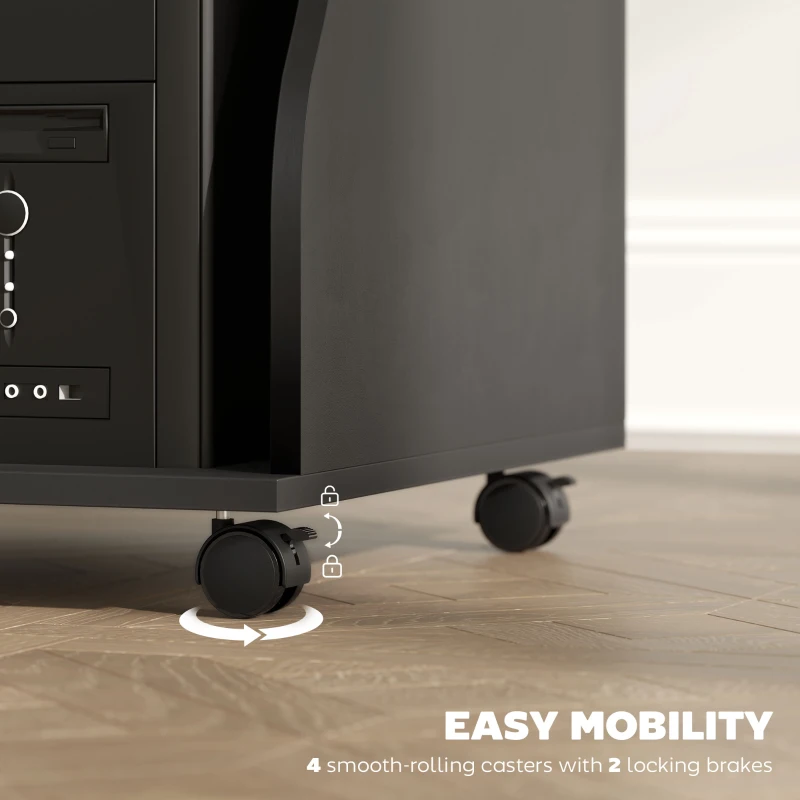 HOMCOM Biurko komputerowe z kółkami, płyta BP, czarne