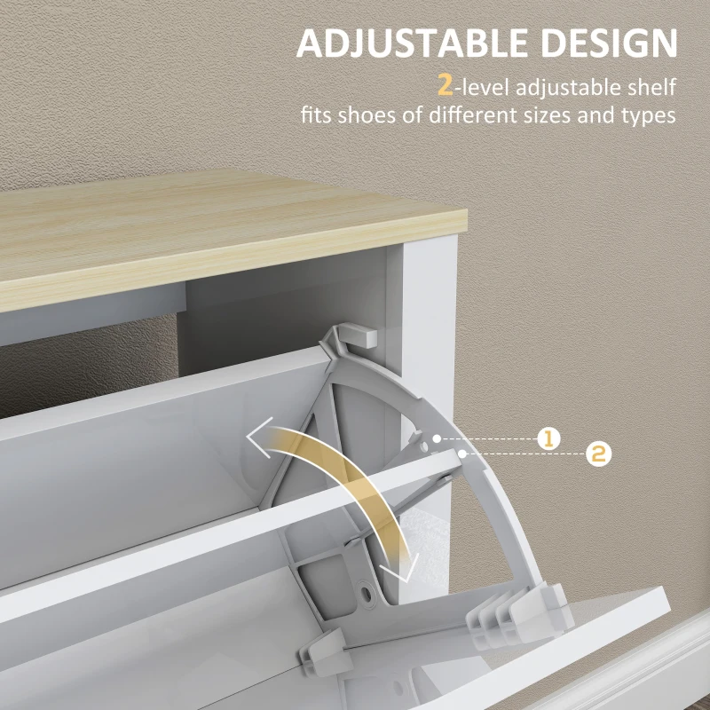 HOMCOM Slim Shoe Cabinet, Narrow Shoe Cupboard with 4 Flip Drawers, Adjustable Shelves for 16 Pairs of Shoes, White