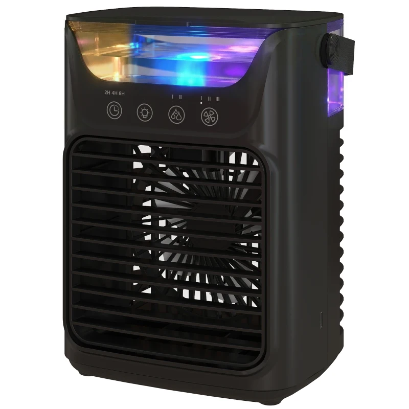 HOMCOM Air Cooler with Adjustable Head, Portable Air Conditioner with 3 Wind Speed, 2 Cool Mist, RGB Light, Black