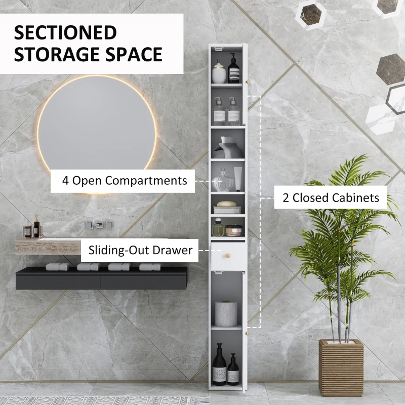 HOMCOM 178 cm Narrow Tall Bathroom Cabinet - White
