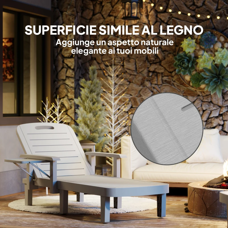 Outsunny Sdraio da Giardino Regolabile con Tavolino e Braccioli, in Polipropilene, 79x158x88 cm, Grigio Chiaro