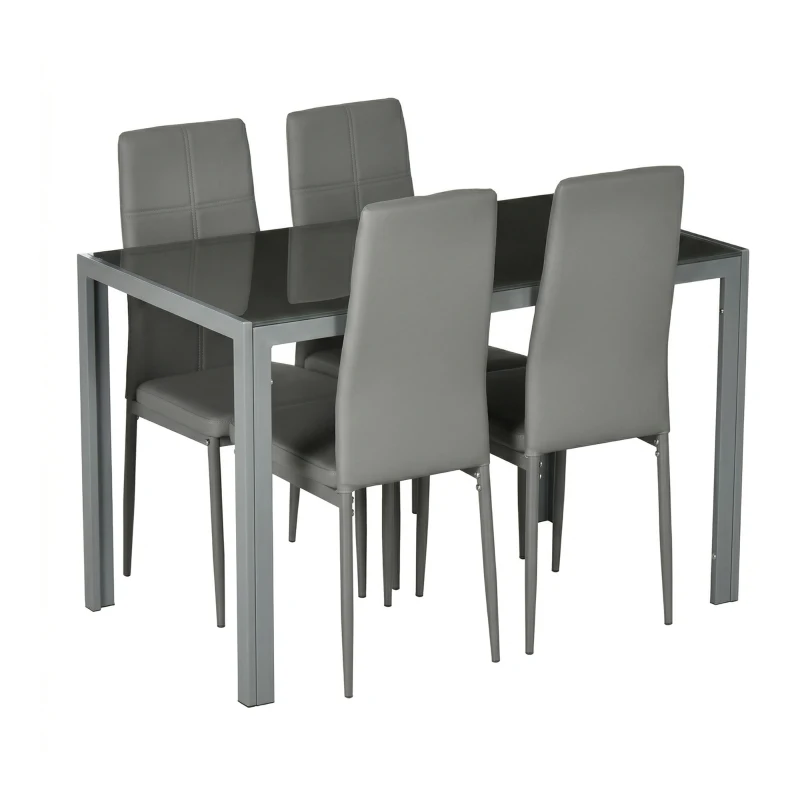Homcom Set Pranz 5 piese: Masa si 4 Scaune Gri pentru Bucatarie