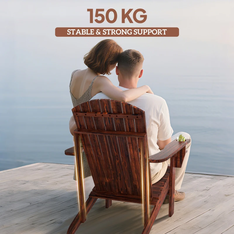 Outsunny Adirondack tuinstoel ligbank voor buiten tuinmeubel balkonstoel massief hout verkoold