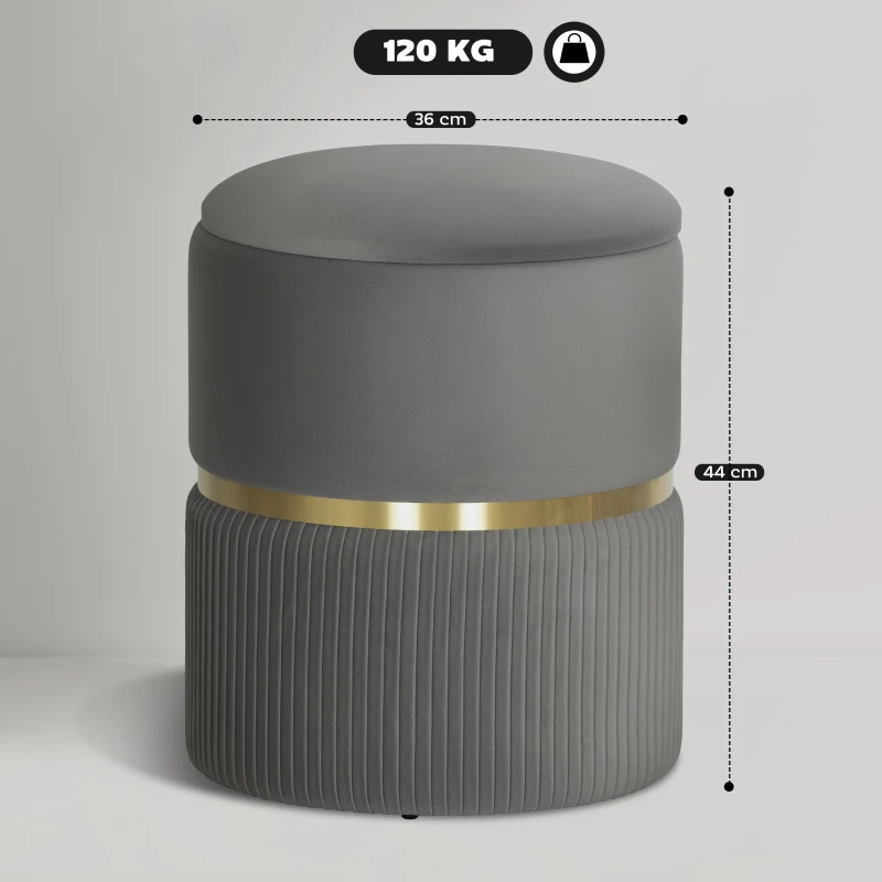 HOMCOM Velvet-Feel Storage Ottoman - Grey