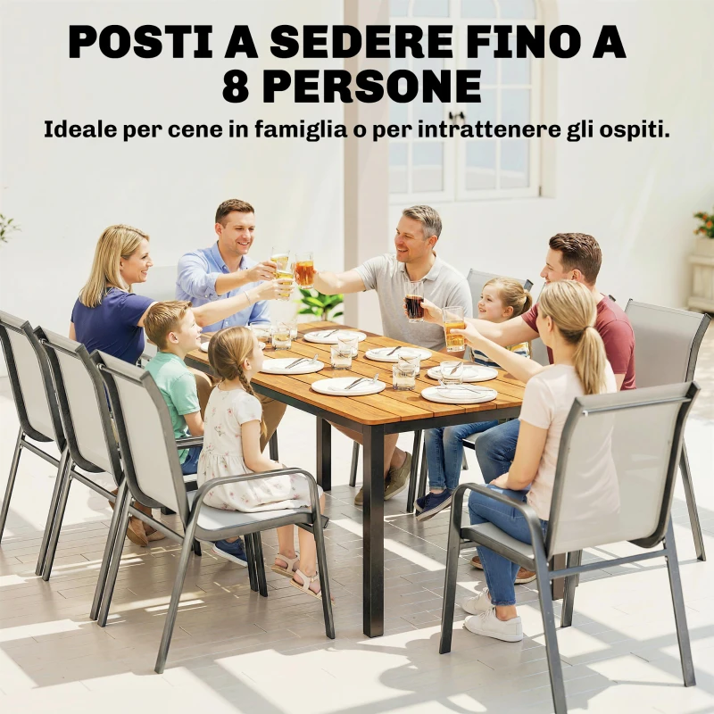 Outsunny Tavolo da Giardino Rettangolare per 6-8 Persone, Dimensioni 180 x 86 cm