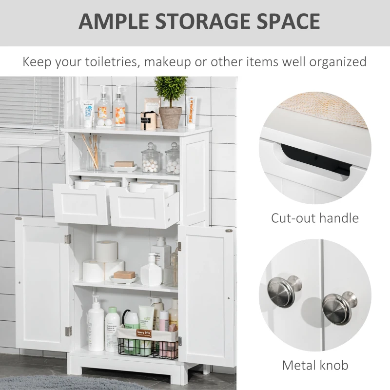 kleankin Bathroom Cabinet, Free Standing Bathroom Storage Cabinet with 2 Drawers and Adjustable Shelf, Small Bathroom Storage Unit, White
