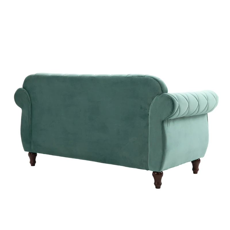 HOMCOM Canapea 2 locuri captusita invelita spuma de cauciuc picioare din lemn verde(m-15)