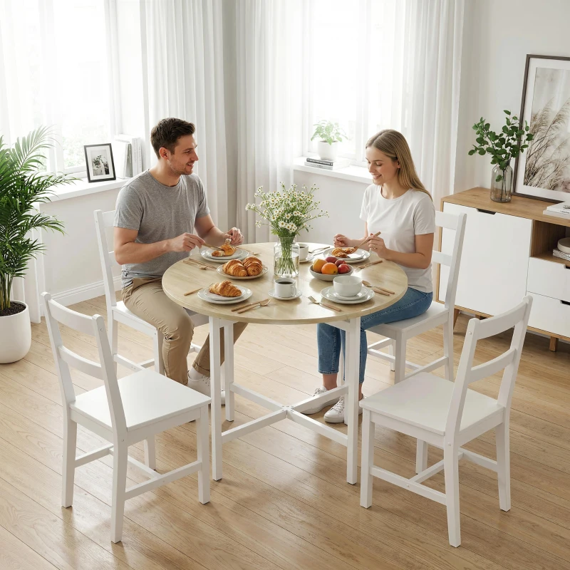 HOMCOM Mesa de comedor plegable, mesa redonda plegable de 80 cm con armazón de acero, capacidad para 2-4 personas, acabado madera natural