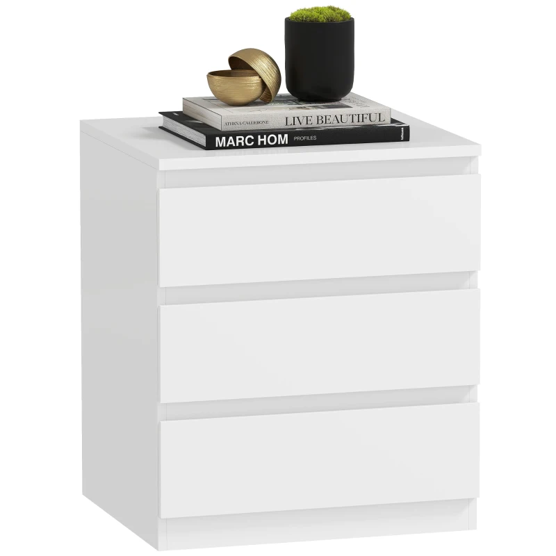 HOMCOM Cómoda com 3 Gavetas com Fecho Suave para Quarto Escritório Estilo Moderno 45x40x52,8 cm Branco