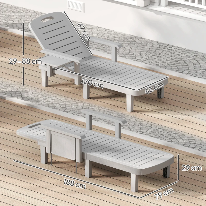 Outsunny Sdraio da Giardino Regolabile con Tavolino e Braccioli, in Polipropilene, 79x158x88 cm, Grigio Chiaro