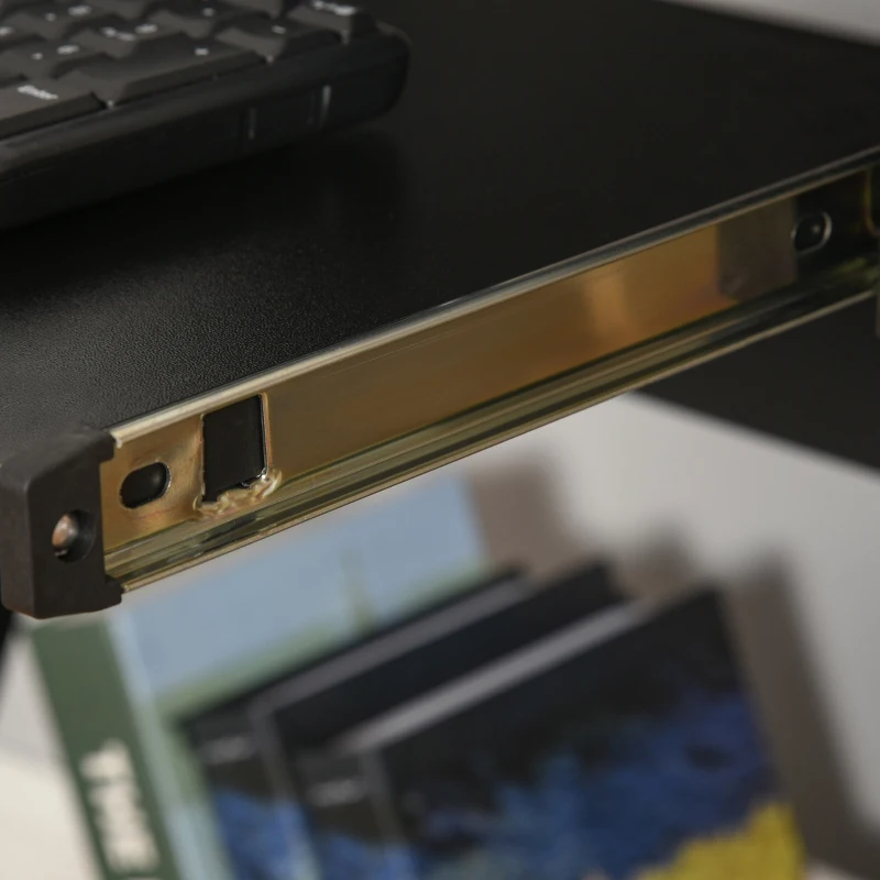 HOMCOM Secretária para Computador com Rodas 60x48 cm com Prateleira Deslizante para Teclado e Prateleira Inferior Estrutura Metálica Preto