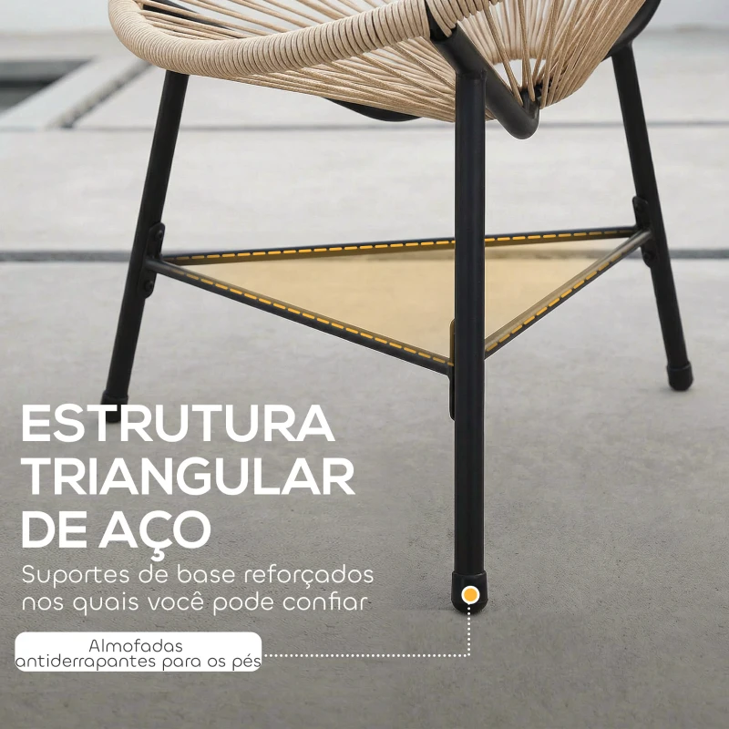 Outsunny Conjunto de 2 Cadeiras Acapulco de Jardim em Vime Sintético Cadeiras para Exterior com Estrutura de Aço Madeira