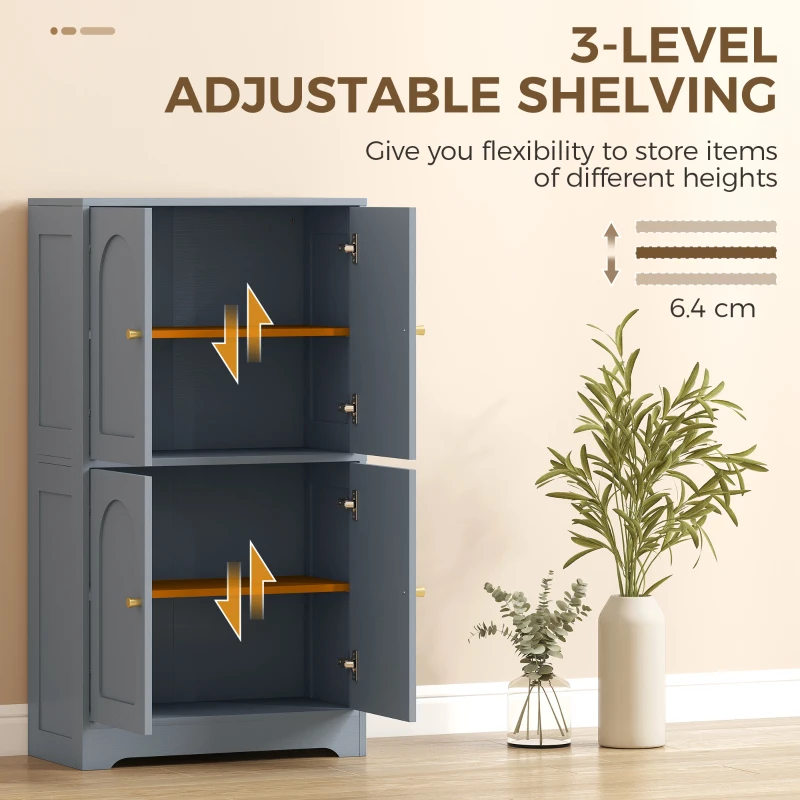 HOMCOM 4-Door Kitchen Storage Cabinet with Adjustable Shelves - Grey