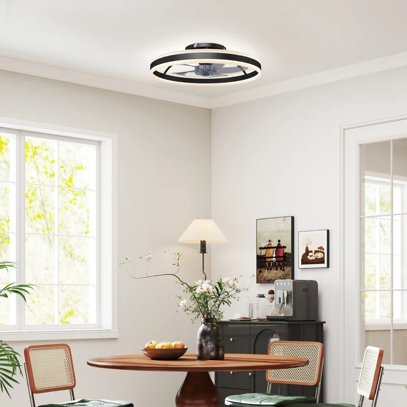 HOMCOM Ventoinha de Teto com Luz LED 6 Velocidades Motor Reversível e Comando Remoto Potência 45 W Ø50x13,5 cm Preto