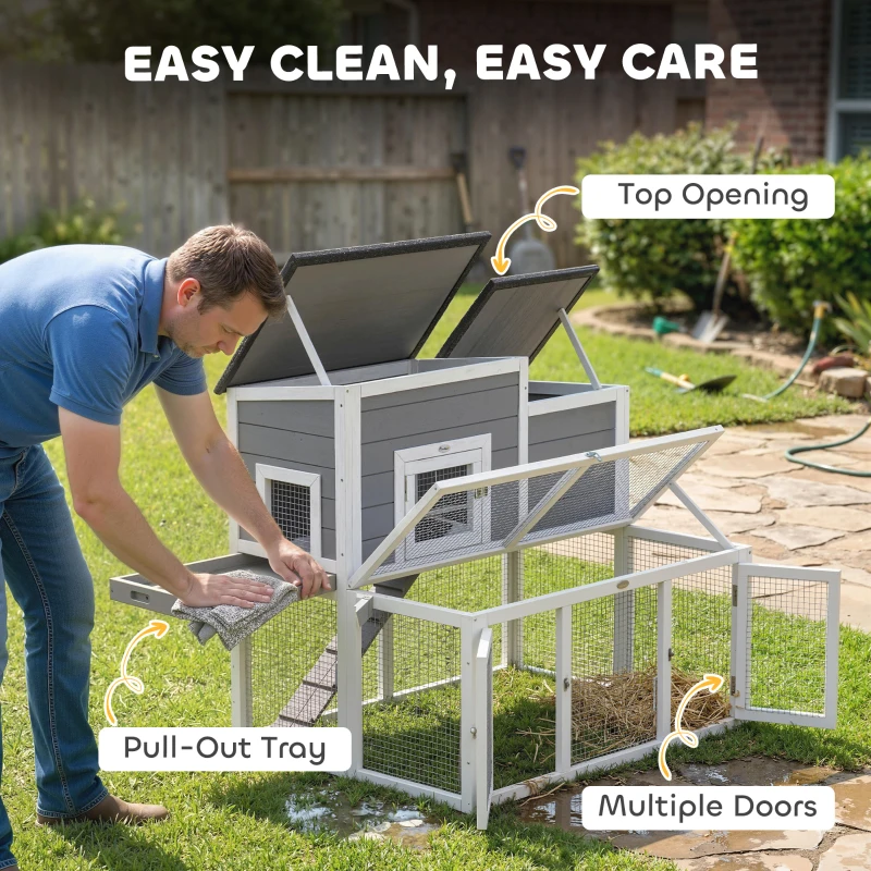 PawHut Wooden Rabbit Hutch, Indoor Outdoor Bunny Cage with Waterproof & Openable Roof, Pull Out Tray and Ramp, Guinea Pig Hutch