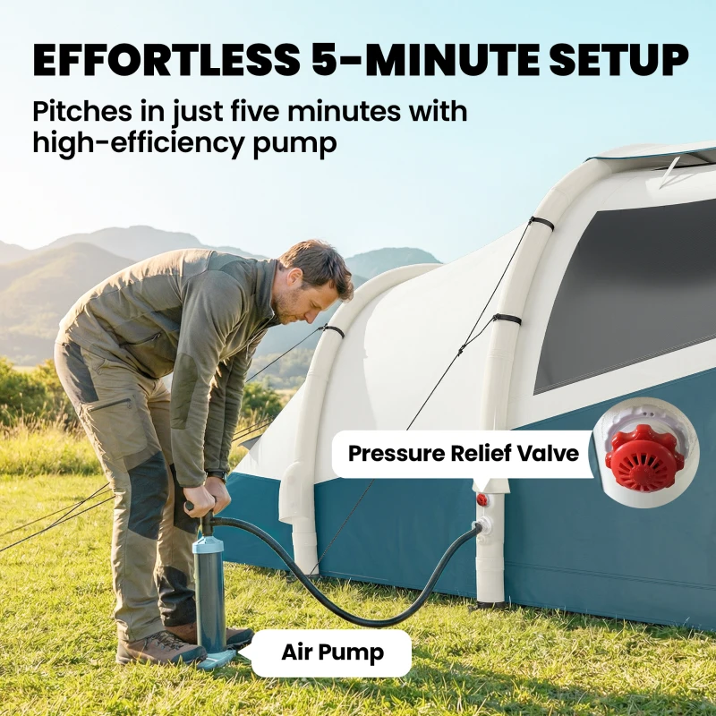 Outsunny Inflatable Camping Tent w/ Air Pump, Easy Setup 2-3 Person Blow Up Tent, Green