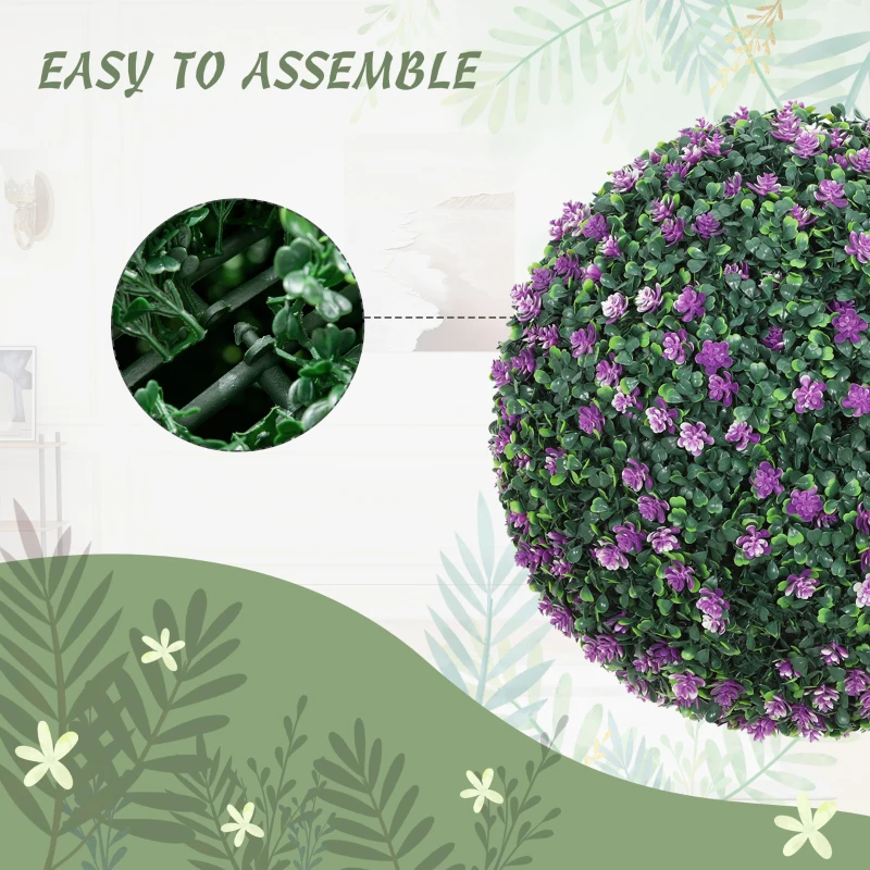 HOMCOM Set of Two Artificial Boxwood Balls Plants - Purple