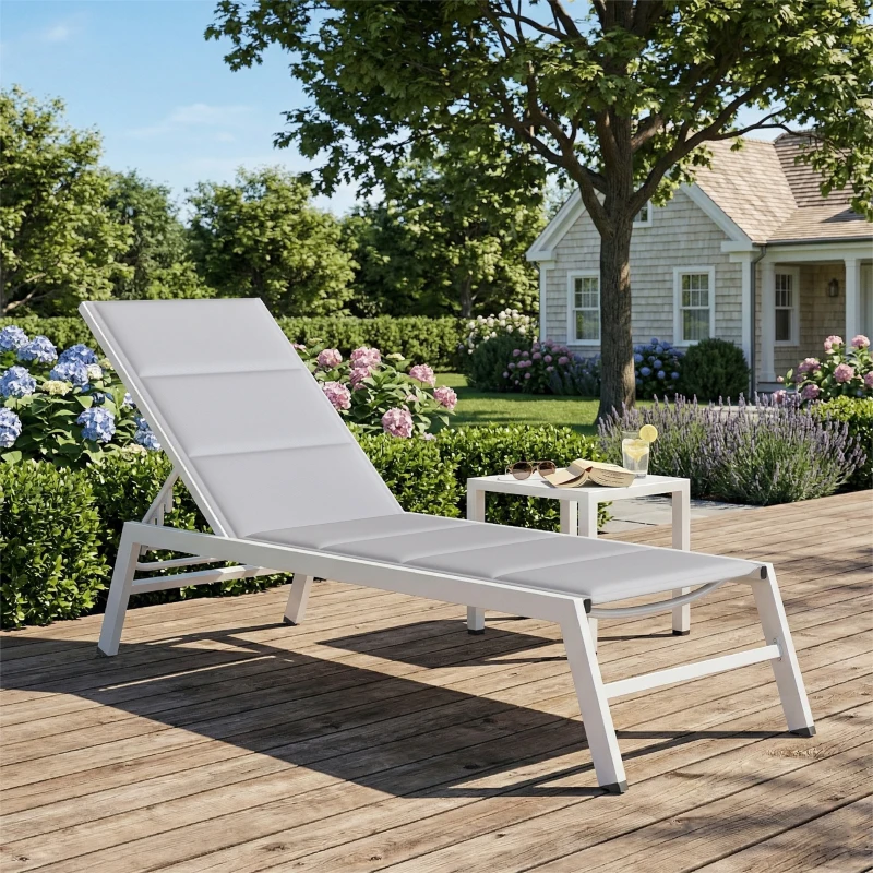 Outsunny Bain de Soleil en Aluminium Léger, Dossier Réglable 6 Positions, Rembourrage Intégré, 64x181x90cm, Gris Clair