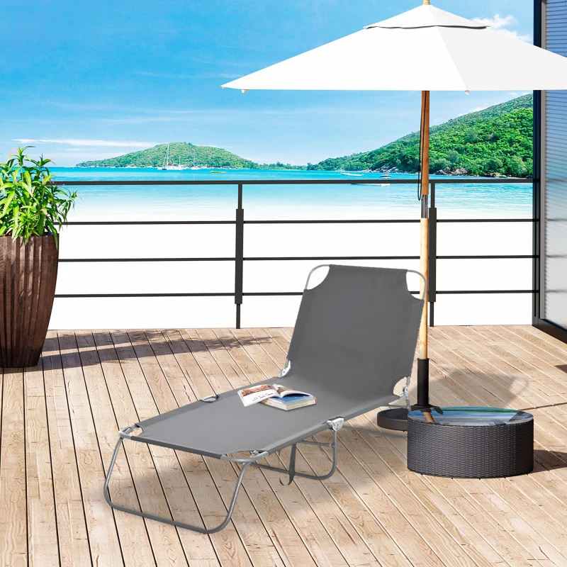Outsunny Espreguiçadeira Dobrável Espreguiçadeira de Jardim com Encosto Ajustável em 5 Posições para Terraço 187x55x24 cm Cinza