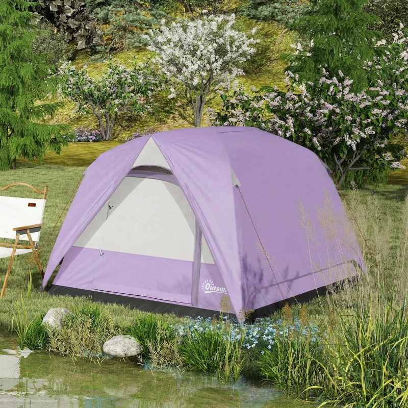 Outsunny 3-4 Person Camping Tent, Easy Set Up 3-4 Man Tent w/ Sewn-in Groundsheet, Waterproof Dome Tent w/ Mesh Windows