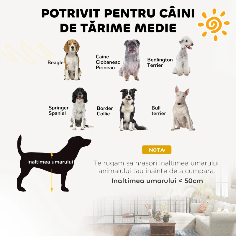PawHut Țarc pentru Câini cu 12 Panouri Modulabile de 68x1.5x80cm din Oțel Negru cu Ușă de Intrare