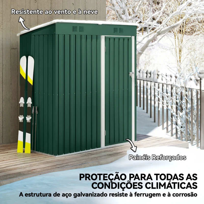 Outsunny Abrigo de Jardim Exterior 1,37 m² 163x90x179 cm com Porta com Fechadura e Grelhas de Ventilação Verde