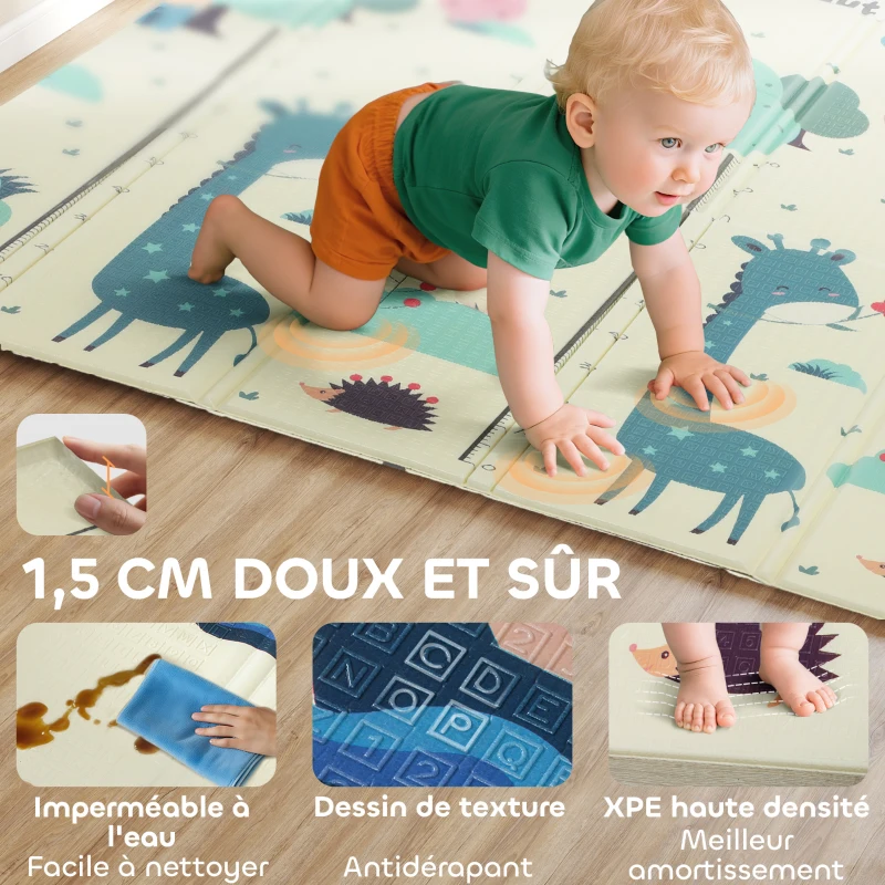 AIYAPLAY Tapis de jeu pour enfant bebe, tapis d'éveil bébé pliable épais réversible en mousse, 196 x 176 x 1,5 cm, multicolore