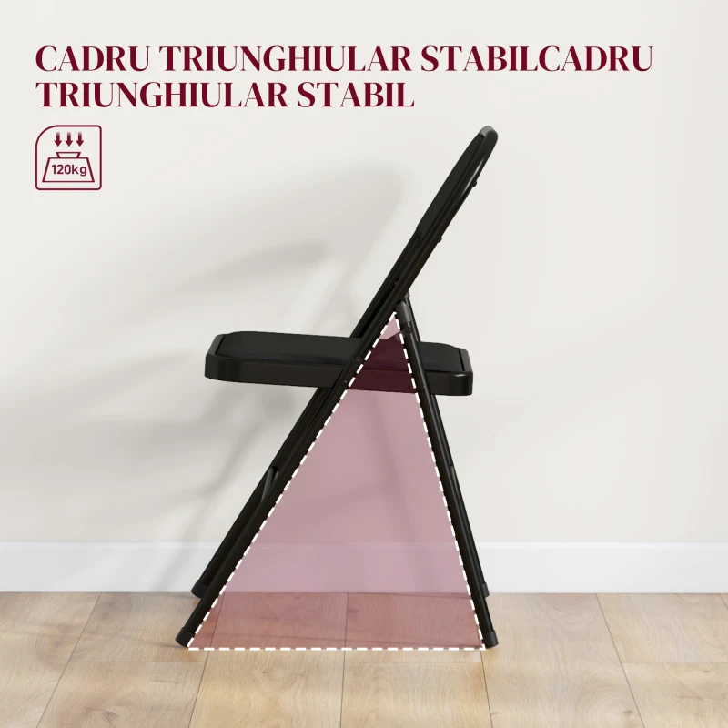 HOMCOM Set de 6 Scaune Pliabile cu Șezut Tapițat din Poliester și Cadru din Oțel, Negru