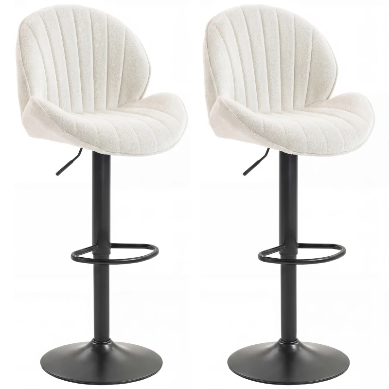 HOMCOM Bar Stools Set of 2, Swivel Barstools with Back, Adjustable Height and Footrest for Kitchen Island, Dining Room, Cream