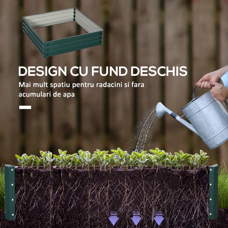 Outsunny Pat de Gradina Suprainaltat 120x120x30cm Galvanizat, Pat Suprainaltat pentru Plante cu Cadru din Otel pentru Legume, Flori, Plante si Ierburi, Verde