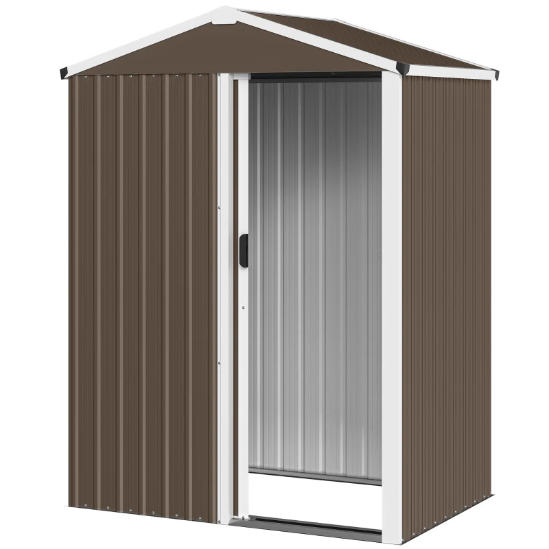 Outsunny Casetta da Giardino in Acciaio 1.1m² con Porta Scorrevole Bloccabile, 136x87x179 cm, Marrone