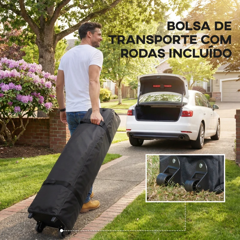 Outsunny Pérgola Dobrável 356x356x280 cm com 4 Paredes Laterais de Malha Anti-UV Altura Ajustável e Bolsa de Transporte Cinza Escuro