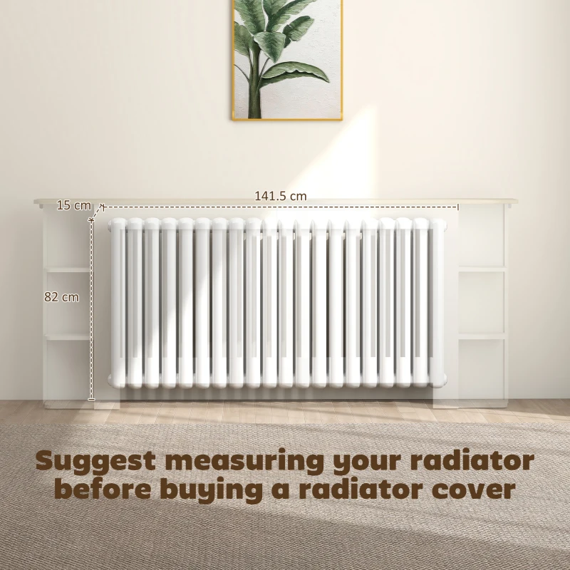 HOMCOM Radiator Cover with Open Storage Shelves, Vertical Slatted Cabinet Shelf Heater Cover for Living Room, Hallway, Extra Large, White