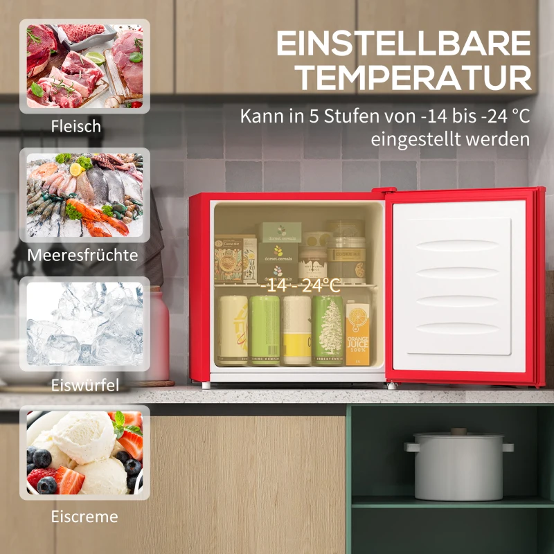 HOMCOM Tischgefrierschrank mit 35 Liter Kapazität, kleiner Gefrierschrank mit umkehrbarer Tür, Rot
