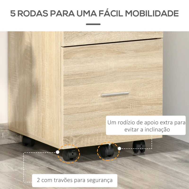 HOMCOM Arquivador para Escritório com 2 Compartimentos com Rodas Arquivador Móvel para Arquivos A4 ou Documentos 39,5x39x58,5 cm Carvalho