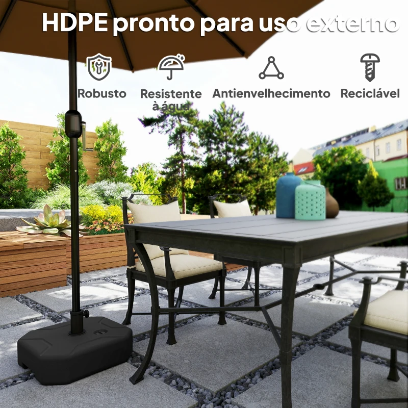 Outsunny Base para Chapéu de Sol Quadrada com Postes Ø38 mm Ø48 mm Recarregável com Areia 25 kg ou Água 20 kg Preto