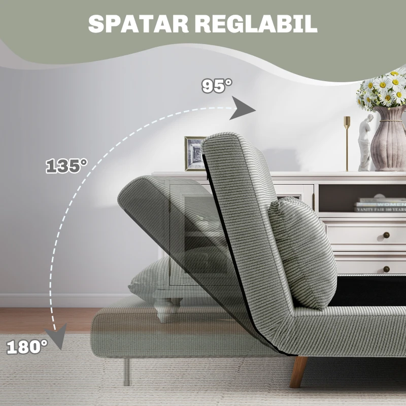 HOMCOM Canapea Extensibilă Dublă cu Spătar Reglabil și 2 Perne, din Material Textil cu Aspect de In Gri(m-5)