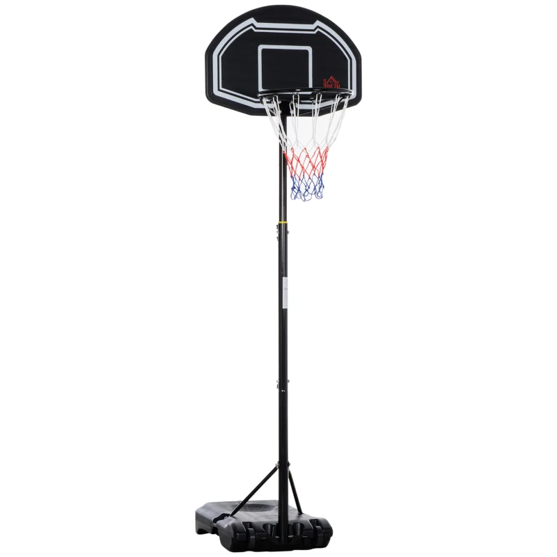 HOMCOM Tabela de Basquetebol para Exterior Altura Ajustável 160-210 cm com Rodas e Base Preenchível 76x48x254 cm Preto