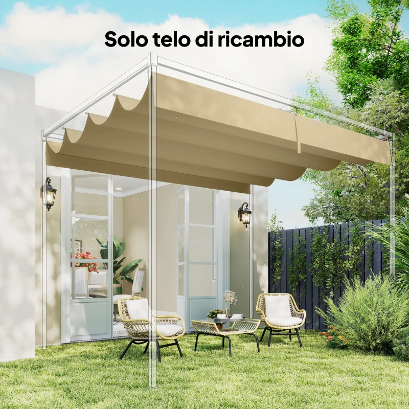 Outsunny Telo Pergola per Esterni Anti UV in Poliestere Beige con 8 Fori di Drenaggio, 392x350 cm