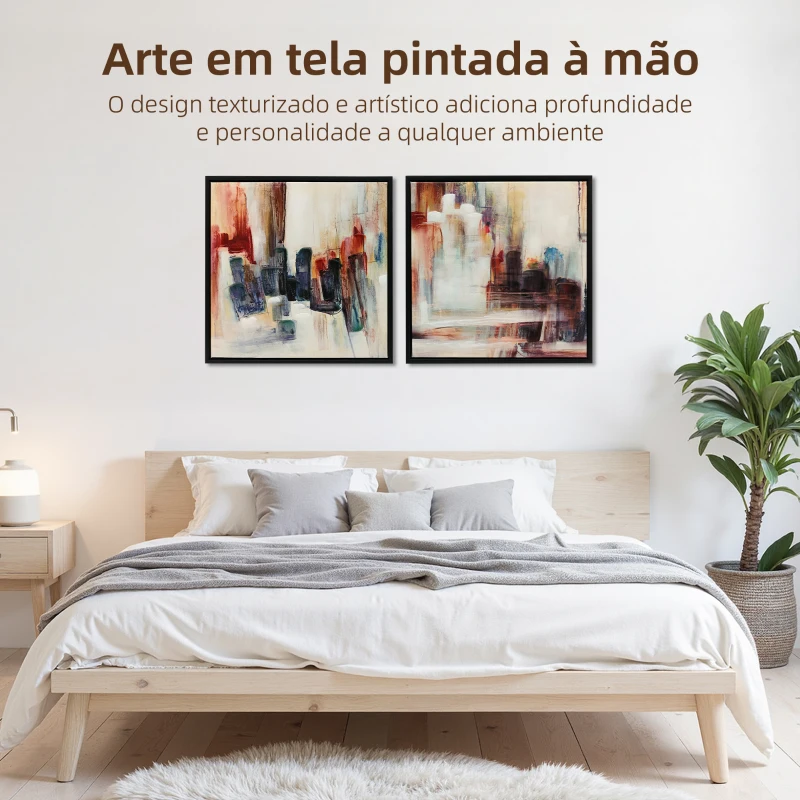 HOMCOM Quadros em Tela Abstractos 40x40 cm 2 Peças Quadros de Arte de Parede Emoldurados Decoração Moderna Multicolor