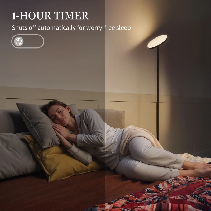 HOMCOM RGB Uplighter Floor Lamp, Tall Dimmable Standing Lamp with Remote & Touch Control, 350° Rotatable Head for Living Room Bedroom, 2700K-6000K Colour Temperatures, Black