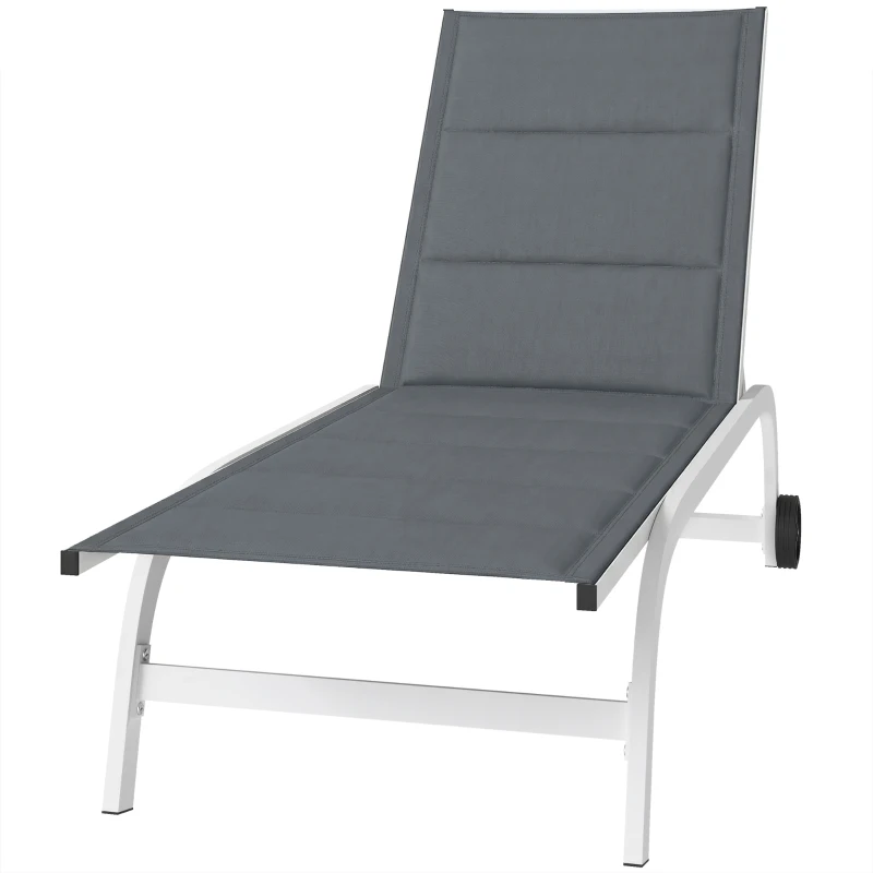 Outsunny Tumbona para Jardín con Ruedas, en Texteline con Armazón de Aluminio, Gris Oscuro y Blanco